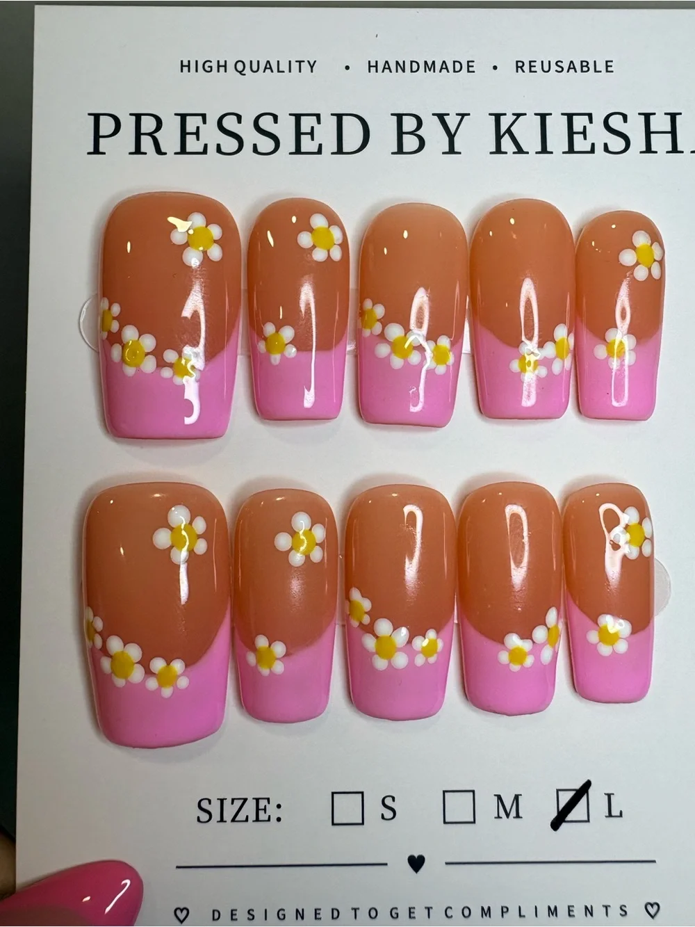 Pink French Tip Daisy Press-On Nails